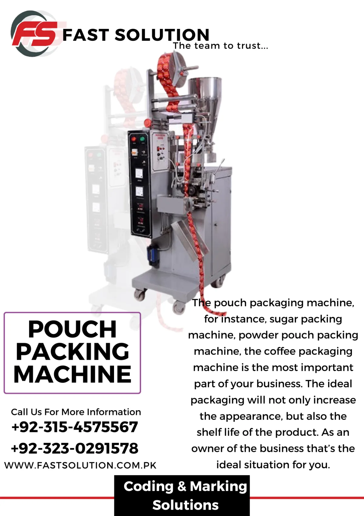 Pneumatic Pouch Packaging Machine for ( Salt, Snacks, Dairy, Edible oil, Powder, Spices )