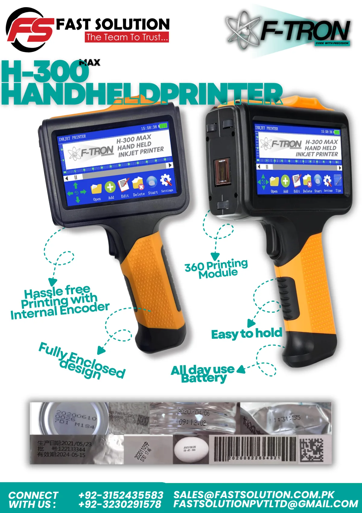 F-TRON H-300 MAX Handheld Inkjet Printer | Industrial Portable Coder.