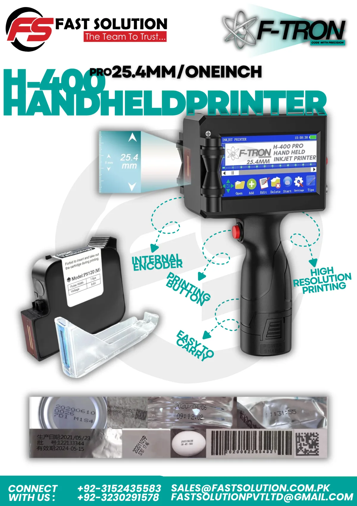 F-TRON H-400 PRO Handheld Inkjet Printer | 25.4mm Large Character