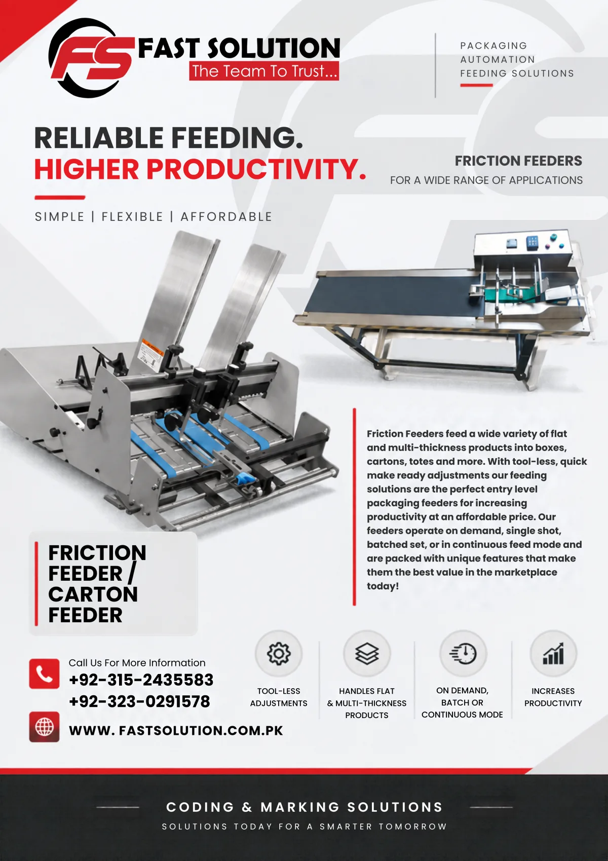 Customized High speed  Friction Feeder / Carton Feeder