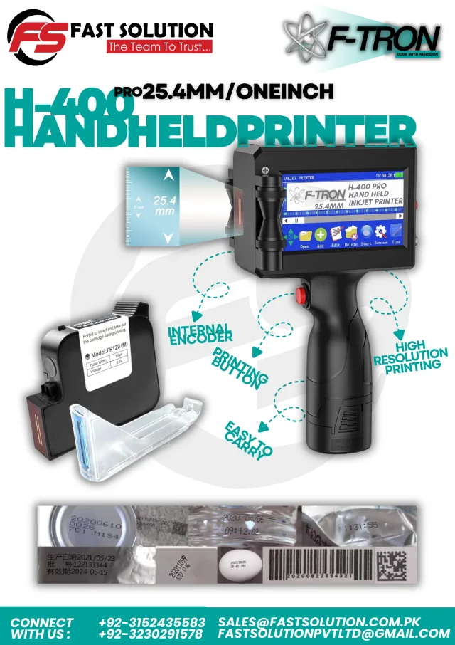 F-TRON H-400 PRO Handheld Inkjet Printer | 25.4mm Large Character